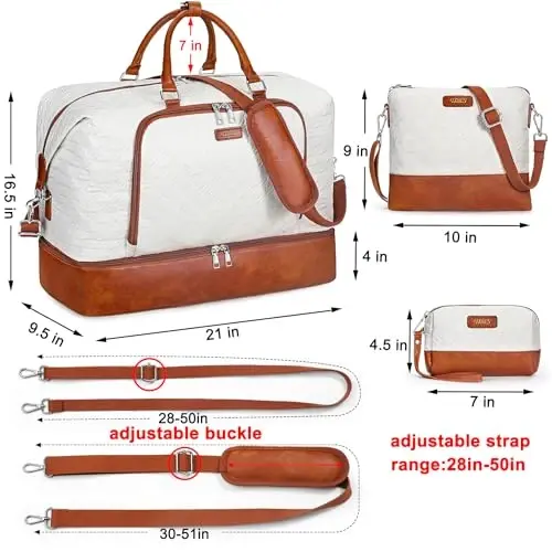 TIBES Travel Weekender Bag for Women, Overnight Bag with Shoe Compartment | 3PCS Large Travel Duffel Bag for Gym, Travel, Hospital, Business Trip, Carry On Tote, Wet & Dry Separation, Water Resistant - 5