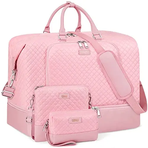 TIBES Travel Weekender Bag for Women, Overnight Bag with Shoe Compartment | 3PCS Large Travel Duffel Bag for Gym, Travel, Hospital, Business Trip, Carry On Tote, Wet & Dry Separation, Water Resistant 