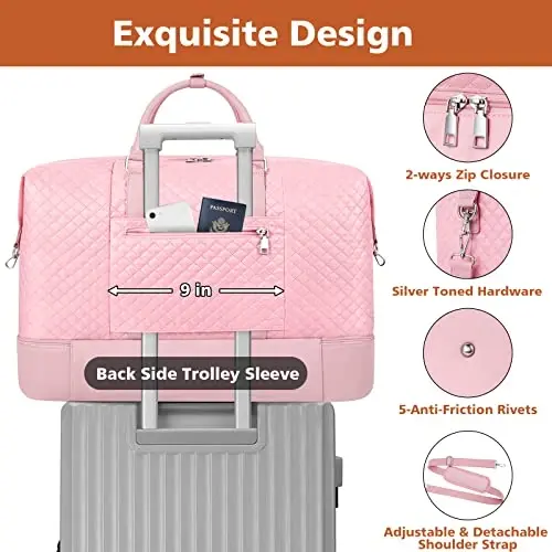 TIBES Travel Weekender Bag for Women, Overnight Bag with Shoe Compartment | 3PCS Large Travel Duffel Bag for Gym, Travel, Hospital, Business Trip, Carry On Tote, Wet & Dry Separation, Water Resistant - 5