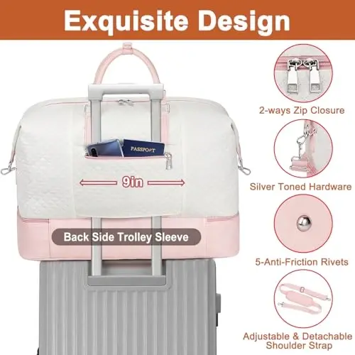 TIBES Travel Weekender Bag for Women, Overnight Bag with Shoe Compartment | 3PCS Large Travel Duffel Bag for Gym, Travel, Hospital, Business Trip, Carry On Tote, Wet & Dry Separation, Water Resistant - 3