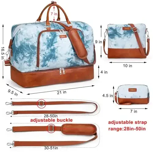 Travel Weekender Bag for Women, Overnight Bag with Shoe Compartment Oversized Travel Duffel Bag Carry On Tote 21
