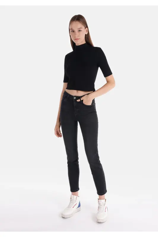 Slim Fit Orta Bel Düz Paça Kadın Denim Jean Pantolon - BOREAS WASH - 3