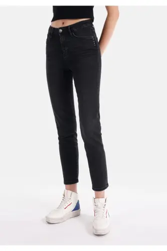 Slim Fit Orta Bel Düz Paça Kadın Denim Jean Pantolon - BOREAS WASH - 4