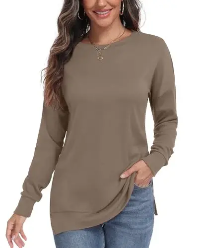 levaca Womens Fall Long Sleeve Pullover Side Oversizes Split Casual Loose Tunic Tops - LEVACA (1)