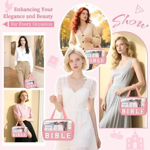 Chenille Letter Bible Bag Cover Case for Women,Preppy Bible Study Supplies Church Bag Purse Bible Accessories with Handle Zipper,Waterpoof Travel Makeup Bag Christmas Christian Gifts(BIBLE-Pink) - 7