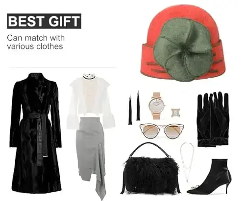 Sumolux Beanie Hats for Women Wool Skull Cap Beret Floral Cuffed French Vintage Dress Cloche Classic Winter 1920s - 6