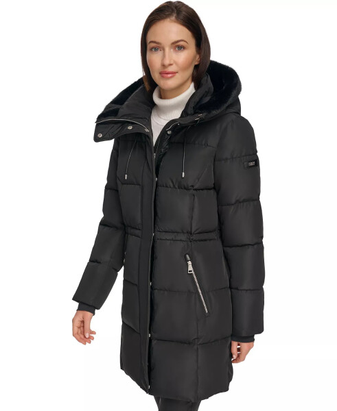 Kadınlar İçin Suni Kürk Trimli Kapüşonlu Anorak Puffer Ceket Siyah - 3