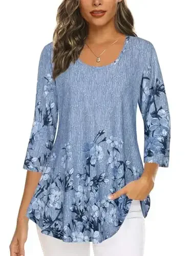 Tencole 3/4 Sleeve Shirts for Women Dressy Tunic Tops Casual Wear with Floral - TENCOLE