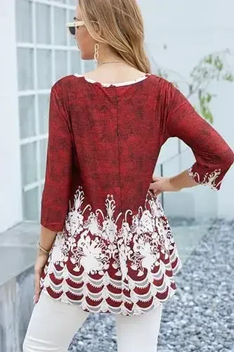 Tencole 3/4 Sleeve Shirts for Women Dressy Tunic Tops Casual Wear with Floral - 4