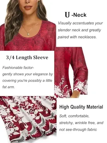 Tencole 3/4 Sleeve Shirts for Women Dressy Tunic Tops Casual Wear with Floral - 5