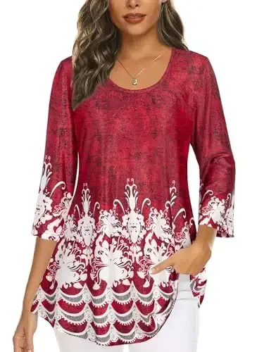 Tencole 3/4 Sleeve Shirts for Women Dressy Tunic Tops Casual Wear with Floral - TENCOLE