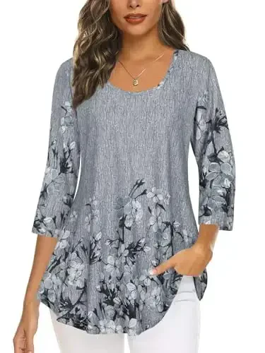 Tencole 3/4 Sleeve Shirts for Women Dressy Tunic Tops Casual Wear with Floral 