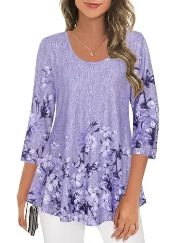 Tencole 3/4 Sleeve Shirts for Women Dressy Tunic Tops Casual Wear with Floral - 2
