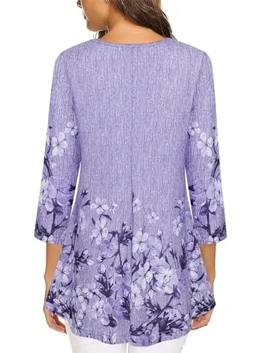 Tencole 3/4 Sleeve Shirts for Women Dressy Tunic Tops Casual Wear with Floral - 3
