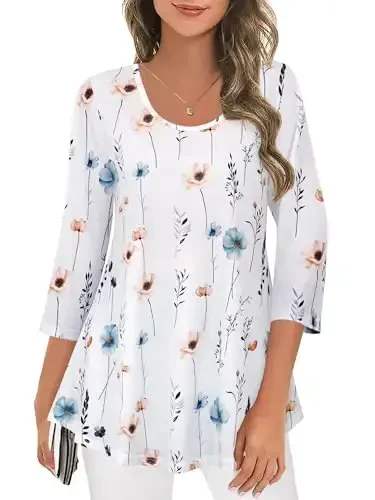 Tencole 3/4 Sleeve Shirts for Women Dressy Tunic Tops Casual Wear with Floral - 2