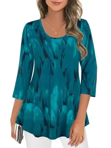 Tencole 3/4 Sleeve Shirts for Women Dressy Tunic Tops Casual Wear with Floral - 2