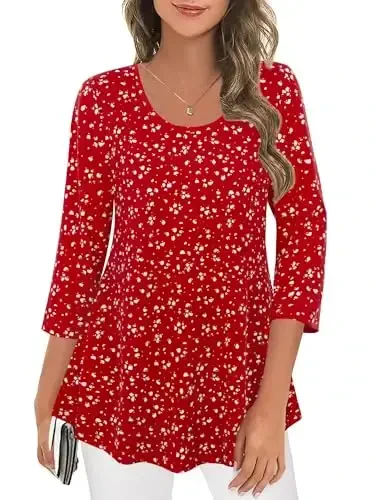 Tencole 3/4 Sleeve Shirts for Women Dressy Tunic Tops Casual Wear with Floral - 2