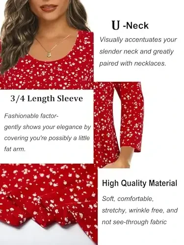 Tencole 3/4 Sleeve Shirts for Women Dressy Tunic Tops Casual Wear with Floral - 4