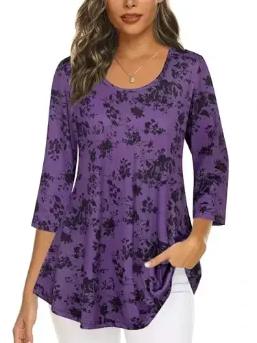 Tencole 3/4 Sleeve Shirts for Women Dressy Tunic Tops Casual Wear with Floral - TENCOLE