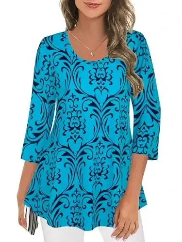 Tencole 3/4 Sleeve Shirts for Women Dressy Tunic Tops Casual Wear with Floral - 2