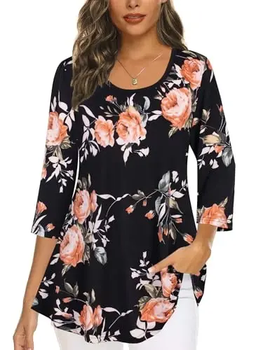 Tencole 3/4 Sleeve Shirts for Women Dressy Tunic Tops Casual Wear with Floral - 1