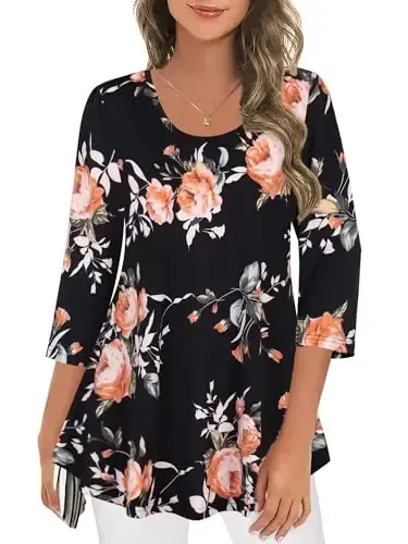 Tencole 3/4 Sleeve Shirts for Women Dressy Tunic Tops Casual Wear with Floral - 2