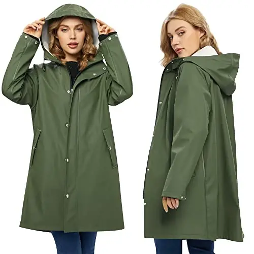 UNIQUEBELLA Rain Jackets for Women Waterproof, Raincoat Long Hooded Rain Coats Outdoor Windbreaker Trench Coat - 2