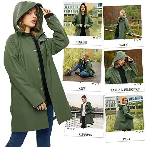 UNIQUEBELLA Rain Jackets for Women Waterproof, Raincoat Long Hooded Rain Coats Outdoor Windbreaker Trench Coat - 5