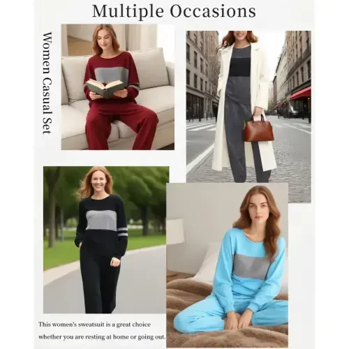 UVN Tracksuit for Women Colorblock Striped Sweatsuit Casual 2 Piece Sweatshirts Sweatpants Jogger Set Outfits- - 7