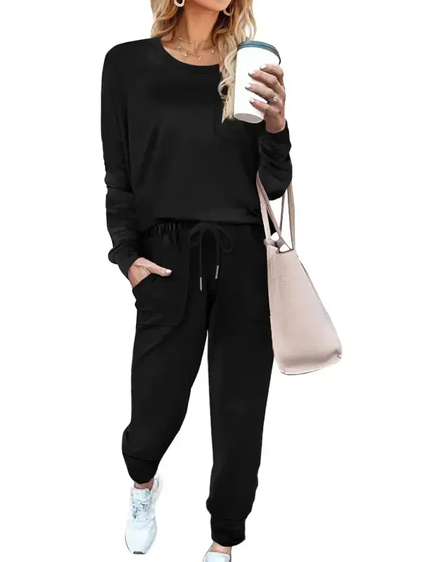 Shine Up Sweatsuit Sets for Women 2 Piece Lounge Set Loose Jogger Sets Fall Outfits Sets Solid Tracksuits with Pockets- - 1