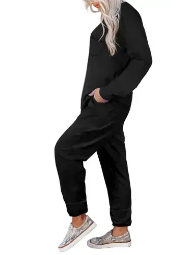 Shine Up Sweatsuit Sets for Women 2 Piece Lounge Set Loose Jogger Sets Fall Outfits Sets Solid Tracksuits with Pockets- - SHINE UP (1)