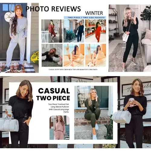 Shine Up Sweatsuit Sets for Women 2 Piece Lounge Set Loose Jogger Sets Fall Outfits Sets Solid Tracksuits with Pockets- - 6