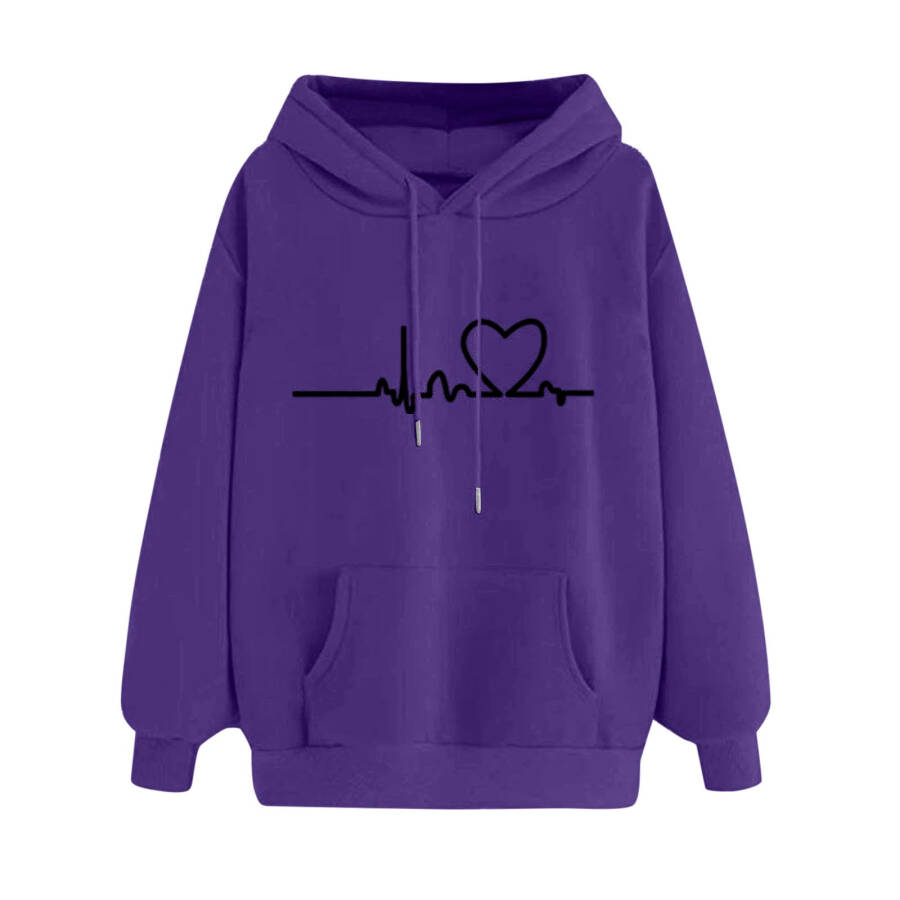 Hoodies For Women Long Hoodies Sweatshirts Casual Print Purple Xl- - 1