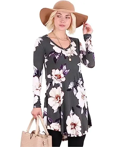 Popana Long Sleeve Tunic Top Shirts Women, Flowy Dressy Loose Fit Tops Womens Tunics Tees Long Sleeve Shirt for Leggings 