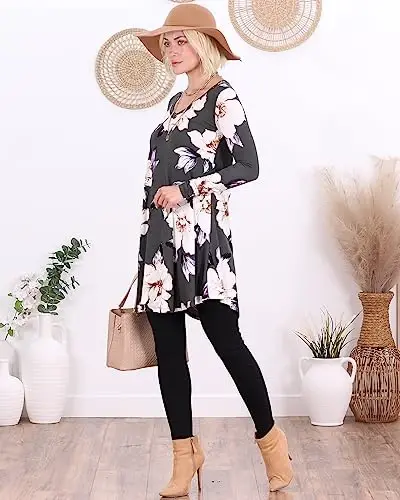 Popana Long Sleeve Tunic Top Shirts Women, Flowy Dressy Loose Fit Tops Womens Tunics Tees Long Sleeve Shirt for Leggings - 5