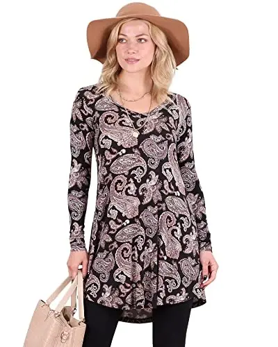 Popana Long Sleeve Tunic Top Shirts Women, Flowy Dressy Loose Fit Tops Womens Tunics Tees Long Sleeve Shirt for Leggings - POPANA