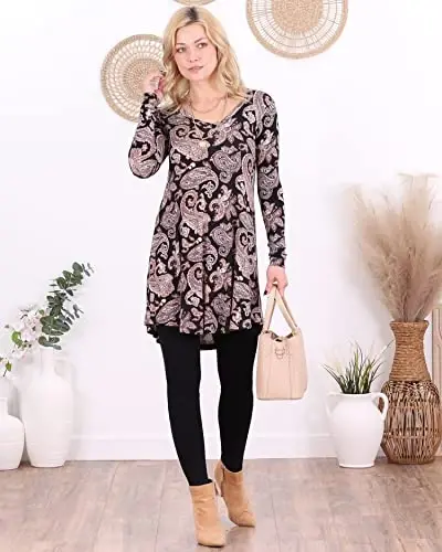 Popana Long Sleeve Tunic Top Shirts Women, Flowy Dressy Loose Fit Tops Womens Tunics Tees Long Sleeve Shirt for Leggings - 5