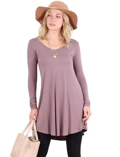 Popana Long Sleeve Tunic Top Shirts Women, Flowy Dressy Loose Fit Tops Womens Tunics Tees Long Sleeve Shirt for Leggings - POPANA