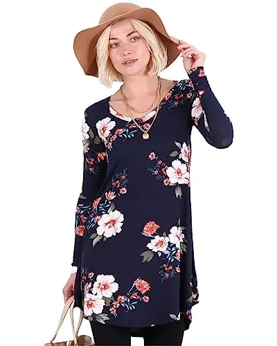 Popana Long Sleeve Tunic Top Shirts Women, Flowy Dressy Loose Fit Tops Womens Tunics Tees Long Sleeve Shirt for Leggings - POPANA