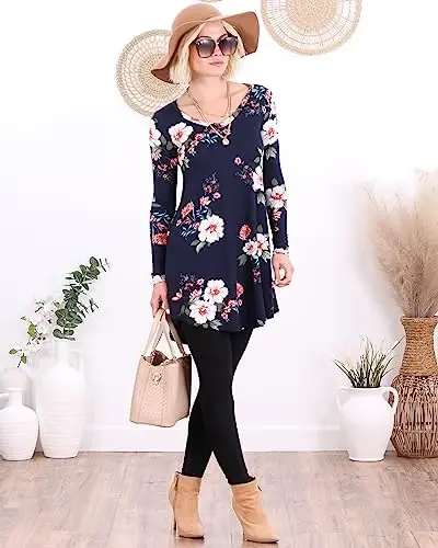 Popana Long Sleeve Tunic Top Shirts Women, Flowy Dressy Loose Fit Tops Womens Tunics Tees Long Sleeve Shirt for Leggings - POPANA (1)