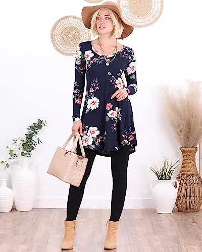 Popana Long Sleeve Tunic Top Shirts Women, Flowy Dressy Loose Fit Tops Womens Tunics Tees Long Sleeve Shirt for Leggings - 3