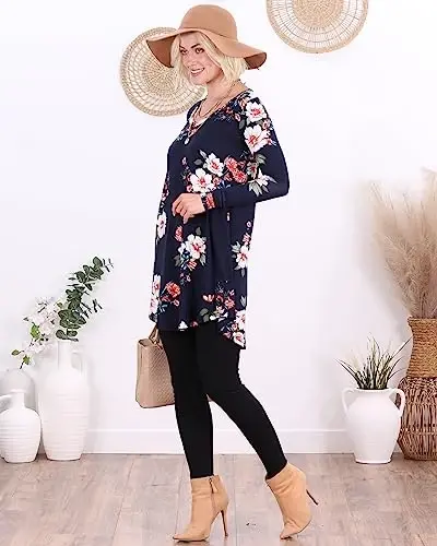 Popana Long Sleeve Tunic Top Shirts Women, Flowy Dressy Loose Fit Tops Womens Tunics Tees Long Sleeve Shirt for Leggings - 5