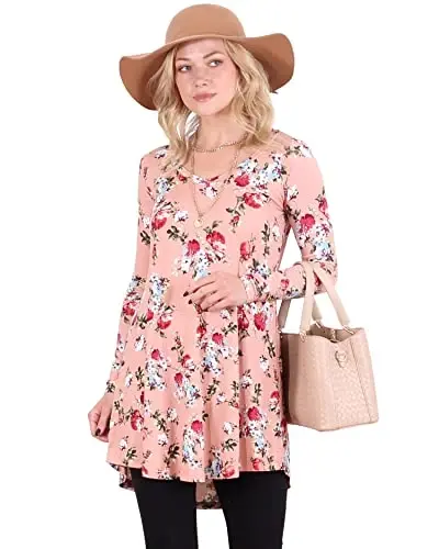 Popana Long Sleeve Tunic Top Shirts Women, Flowy Dressy Loose Fit Tops Womens Tunics Tees Long Sleeve Shirt for Leggings - POPANA