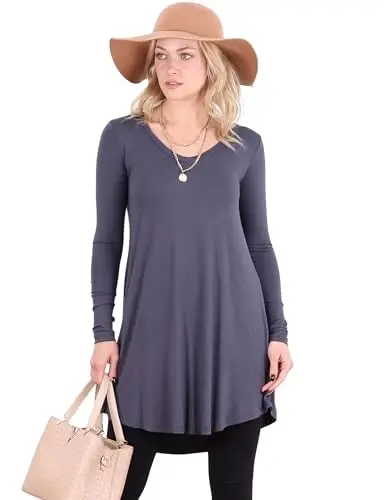 Popana Long Sleeve Tunic Top Shirts Women, Flowy Dressy Loose Fit Tops Womens Tunics Tees Long Sleeve Shirt for Leggings - POPANA