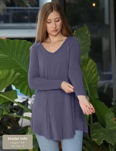 Popana Long Sleeve Tunic Top Shirts Women, Flowy Dressy Loose Fit Tops Womens Tunics Tees Long Sleeve Shirt for Leggings - POPANA (1)