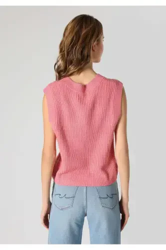 Regular Fit V Yaka Düz Kadın Pembe Kazak - COLIN’S (1)