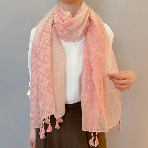 WaJuemy Travel Boho Scarf for Women Casual Lightweight PasModazoneina Scarves Fashion Multicolor Shawl Wraps with Fringed Beads - 3