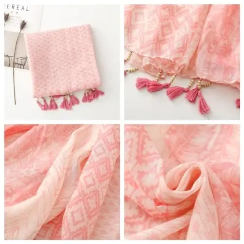 WaJuemy Travel Boho Scarf for Women Casual Lightweight PasModazoneina Scarves Fashion Multicolor Shawl Wraps with Fringed Beads - 6