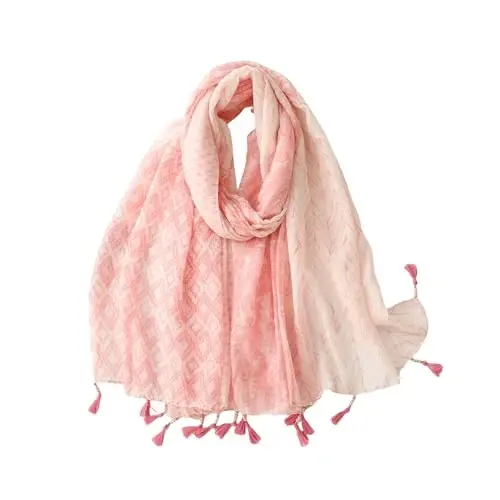 WaJuemy Travel Boho Scarf for Women Casual Lightweight PasModazoneina Scarves Fashion Multicolor Shawl Wraps with Fringed Beads - WAJUEMY