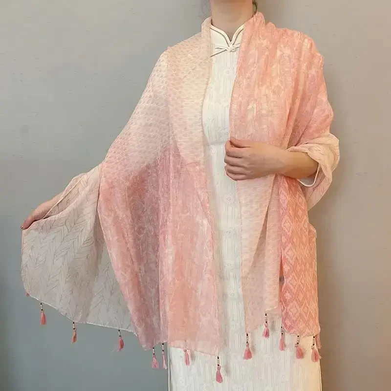 WaJuemy Travel Boho Scarf for Women Casual Lightweight PasModazoneina Scarves Fashion Multicolor Shawl Wraps with Fringed Beads - 2